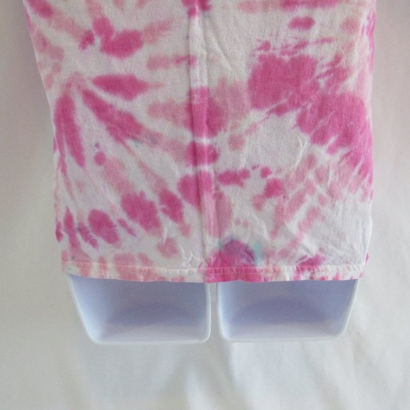 Women's Size S/P 34-36 Pink Tie Dye Cotton T-Shirt Short Sleeve Crew Neck GILDAN - Picture 3 of 4